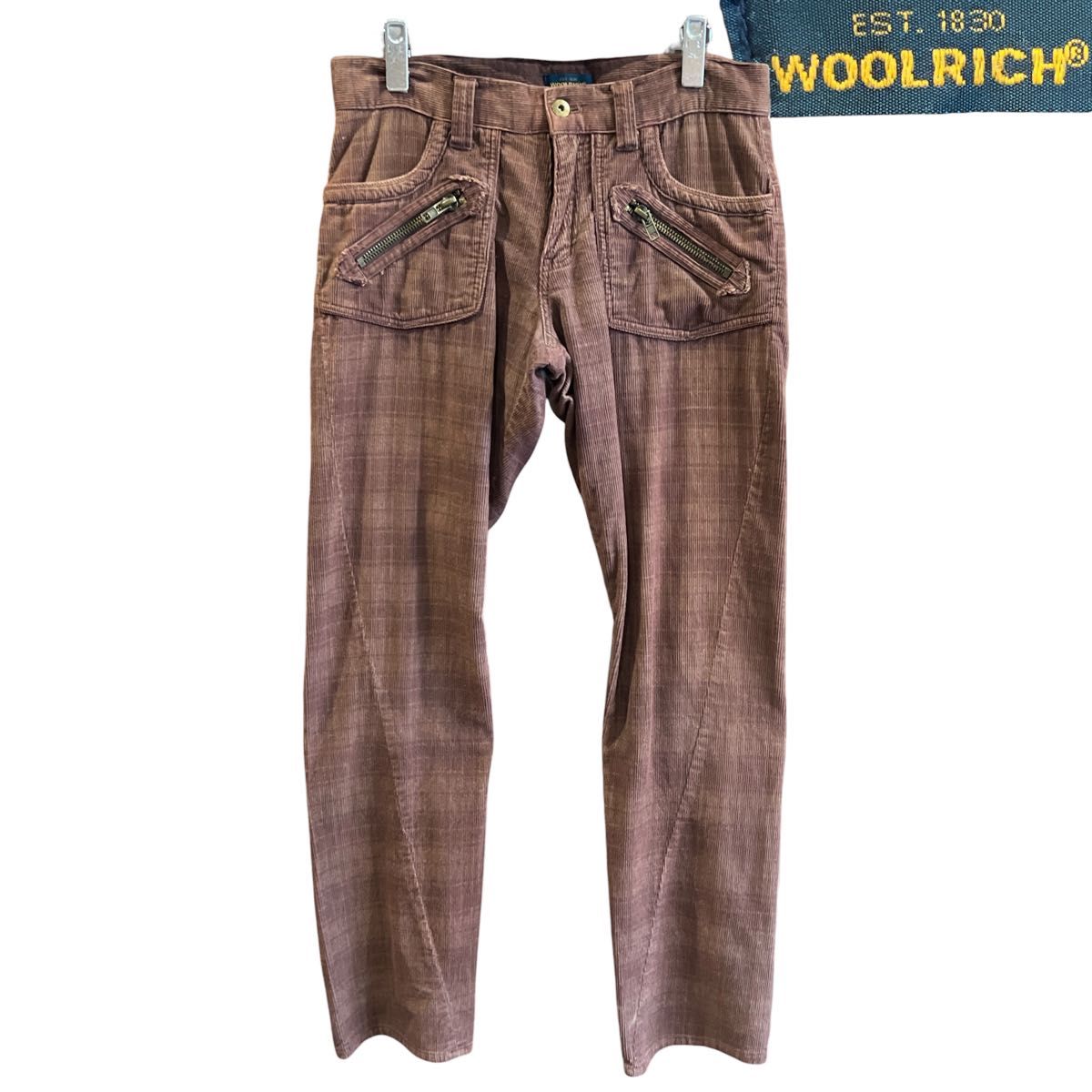 "Woolrich ウールリッチ"コーデュロイ ジップポケットパンツ ブラウン チェック ZIPポケット Mサイズ
