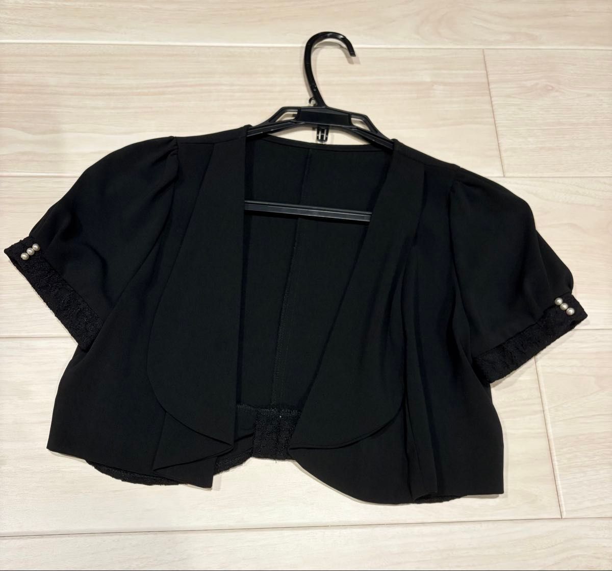 女士黑色M码短袖蕾丝短披肩 婚礼礼服配蝴蝶结