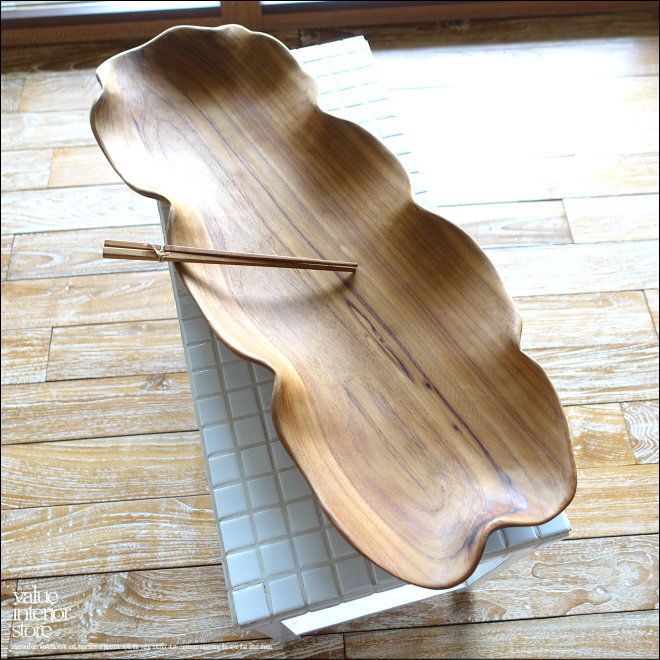 柚木实木 大型原始风托盘N64cm 大号餐具 水果碗 大盘 盛器 自然风格 原木质感 世界三大名木