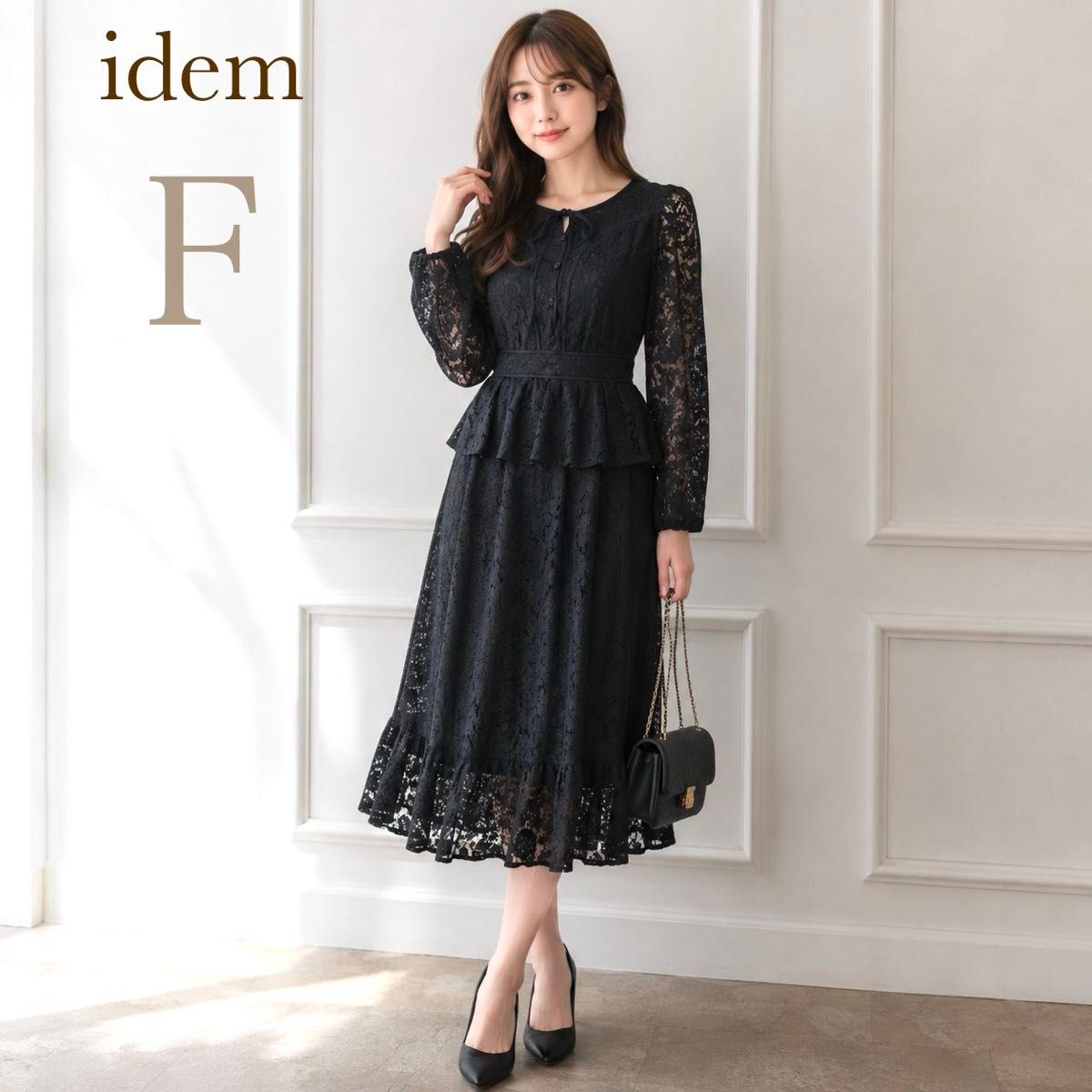 *idem*伊德姆包边全蕾丝连衣裙庆典礼服腰裙式连衣裙层叠式连衣裙蝴蝶结