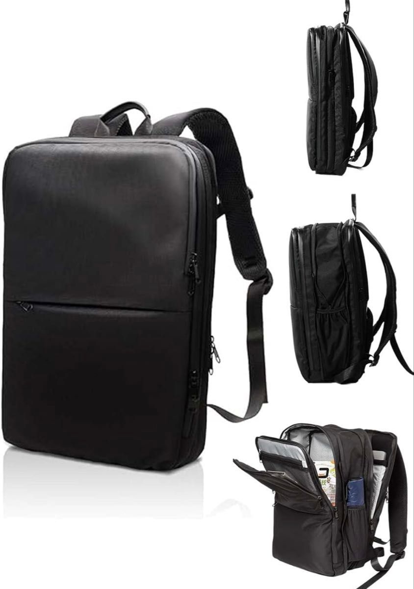 6980円 ビジネスリュック 薄型 8L→17L 拡張19ポケット 大容量 リュックサックPC撥水 軽量 新品未使用 黒 ブラック