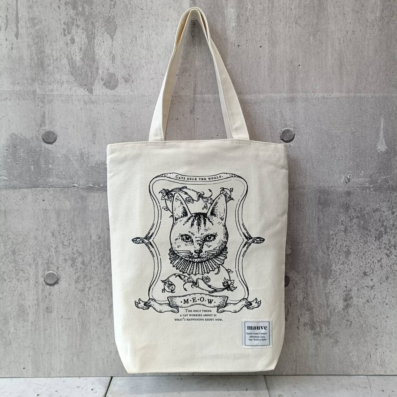 <白色>【 NEW 设计】 A4 帆布托特包（Royal Cat）/通勤上学包/休闲款 GBMV-V123-2C