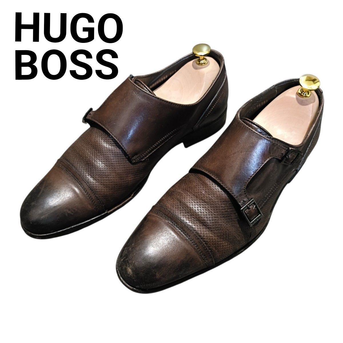 HUGOBOSS HUGO BOSS 商务鞋 双 monk 皮鞋 棕色 意大利制造 27cm