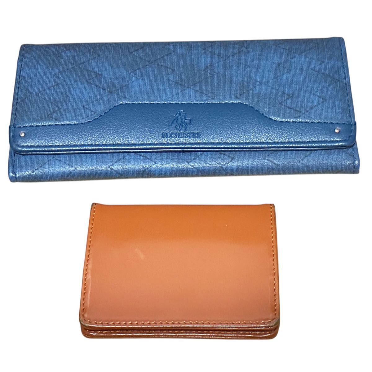 Long wallet with coin purse, 2-piece set, blue and brown