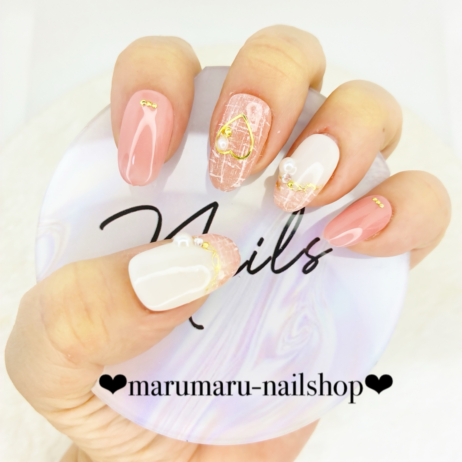 Nail tips, custom order, pink tweed, heart design