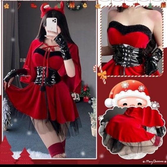 至10月　角色扮演 圣诞节 斗篷 红色 迷你裙 圣诞老人 角色扮演服装 圣诞老人装扮 连衣裙 性感 短款