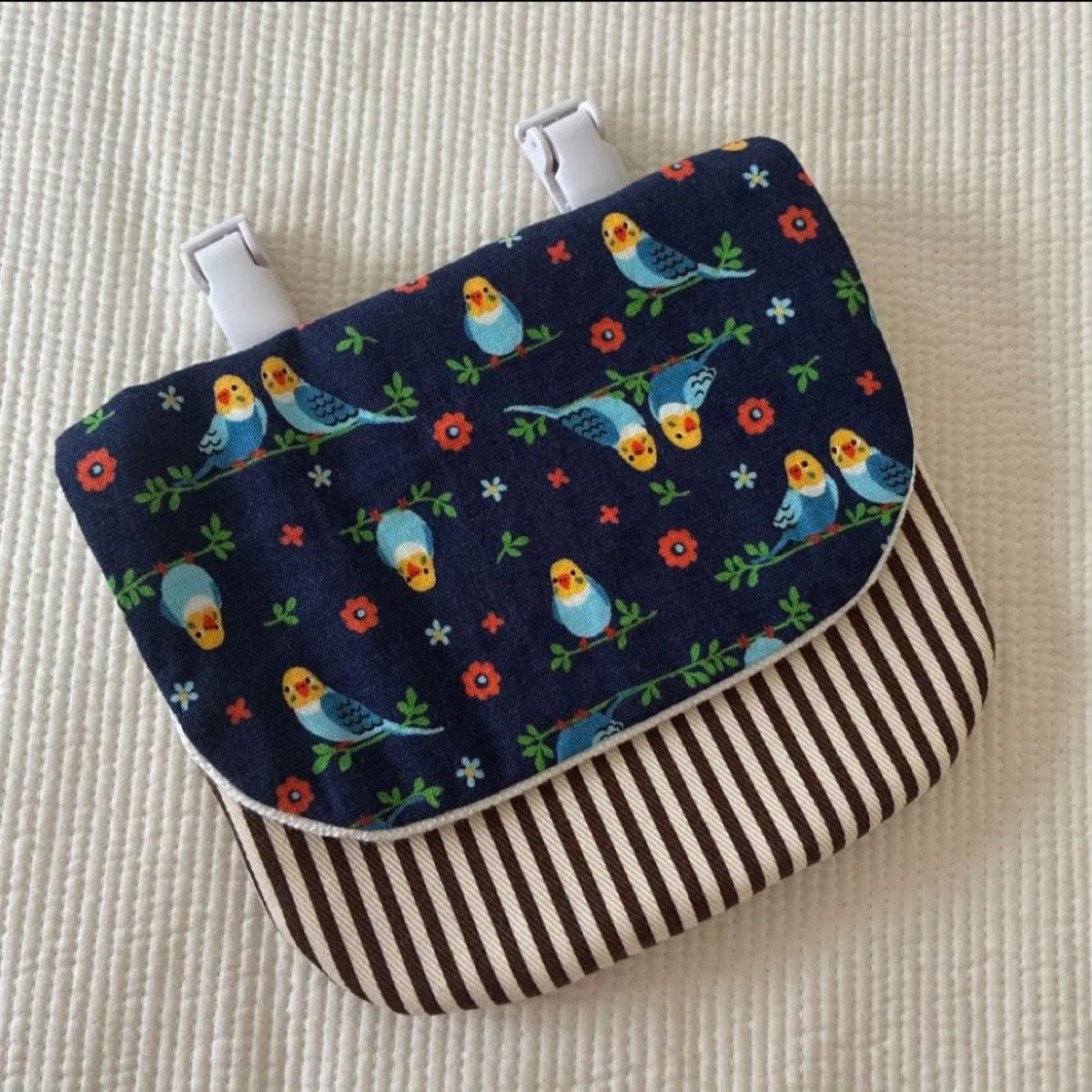 Clip-On Portable Pocket ☆ Navy Budgerigar / Brown Stripe