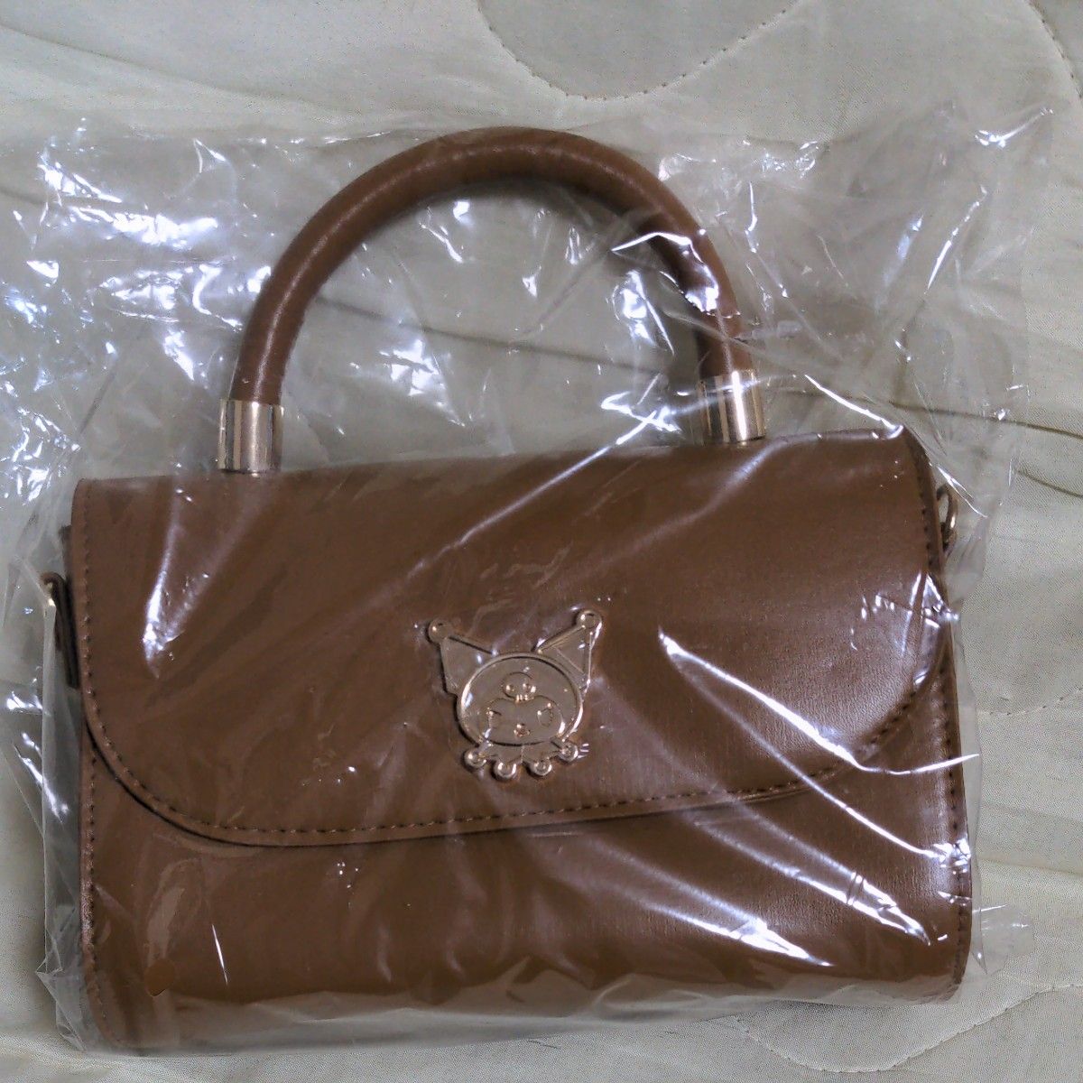 Sanrio Chroomy Shoulder Bag with Handle, Brown, with Plate