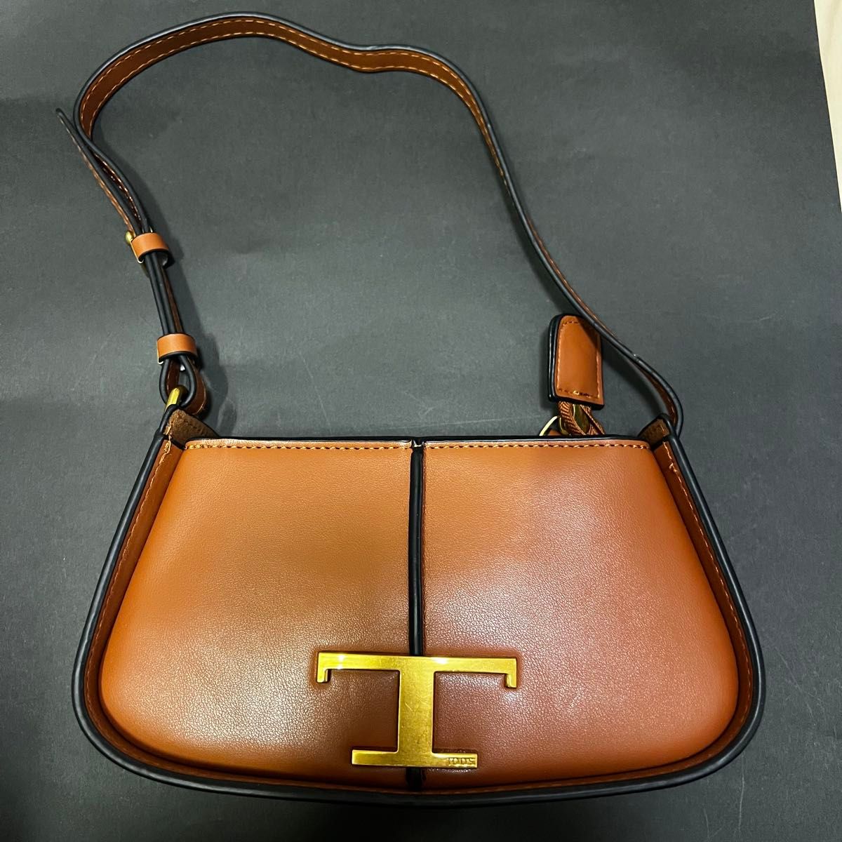 T Timeless Leather Shoulder Bag, Brown with Gold Hardware, Handbag