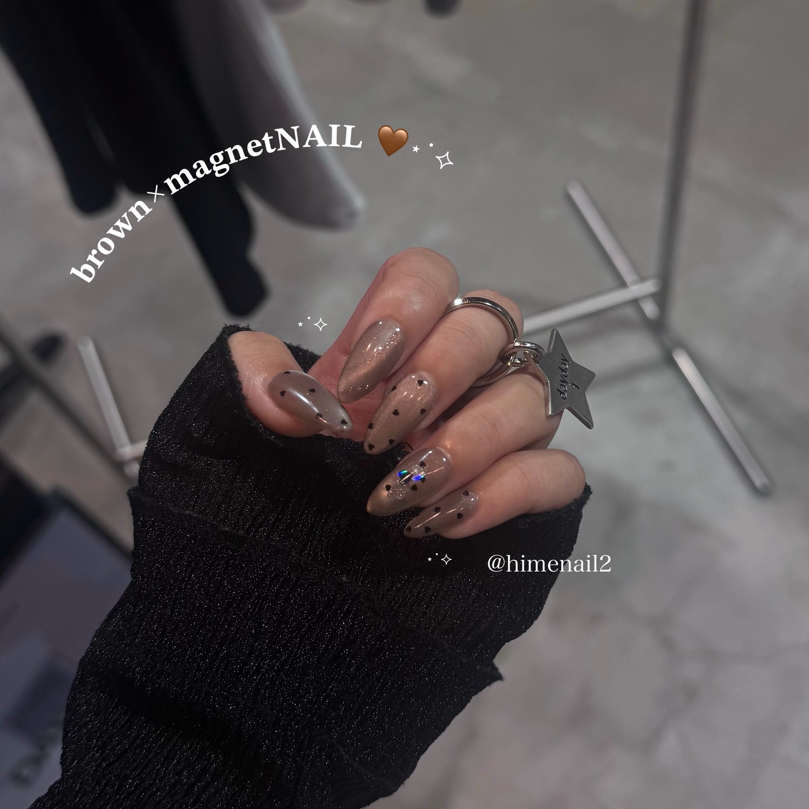 [No.12] Churun Brown🤎Gel Nail Chip Heart Horo Dot Puru Mug Wedding Bridal Autumn Coming of Age Ceremony Pre-shoot Graduation Ceremony Adult Kawaii Brown Fingernail Polka Dot Ururu Kirakira Flash