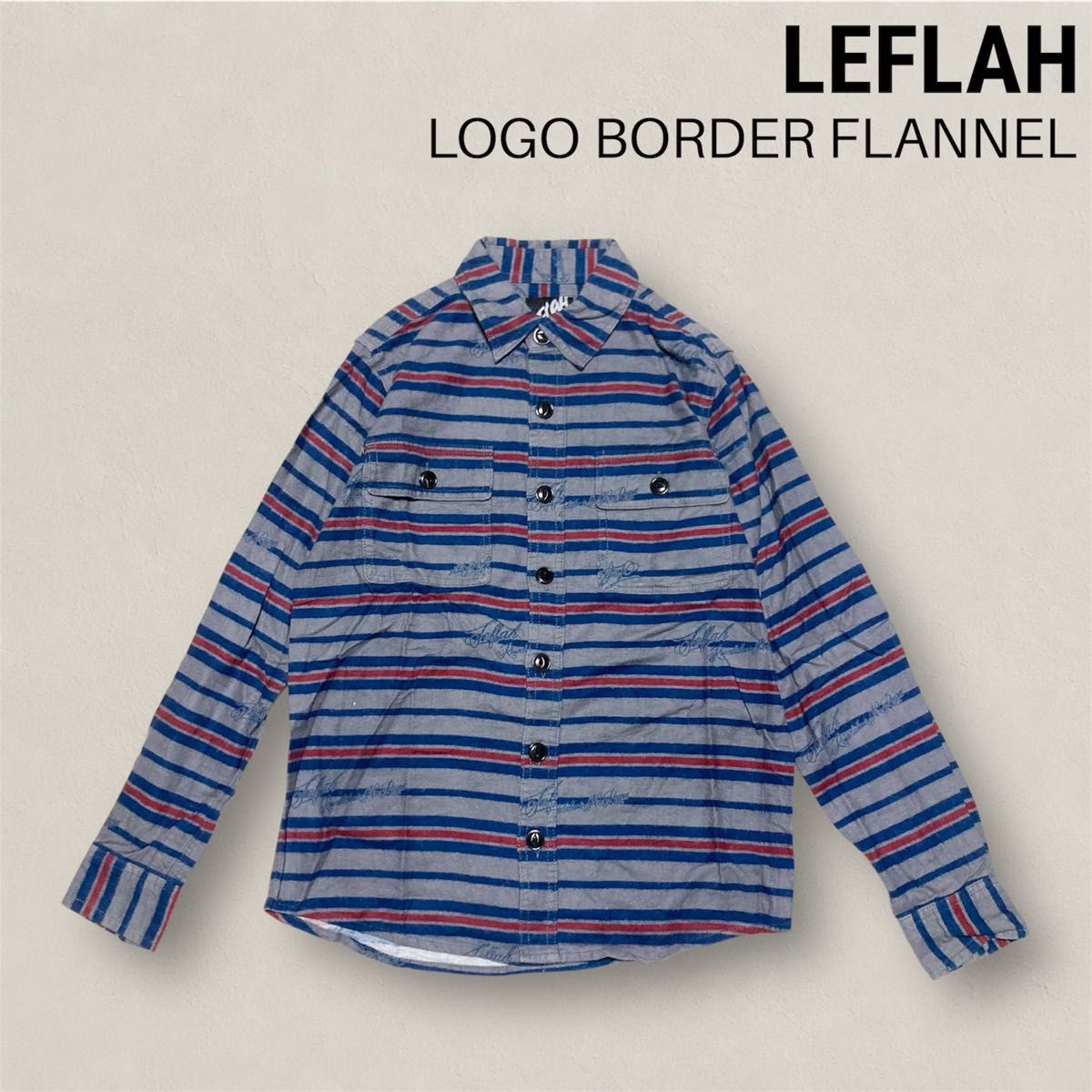 美品 LEFLAH Leffler Logo Border Flannel Shirt M Long Sleeve All-over Print Cat-eye Buttons WANIMA 爱用 Vintage Replica