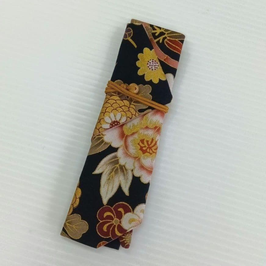 7『餐具』花卉图案 筷子袋 手工 布制 礼品 黑色 金色 和风