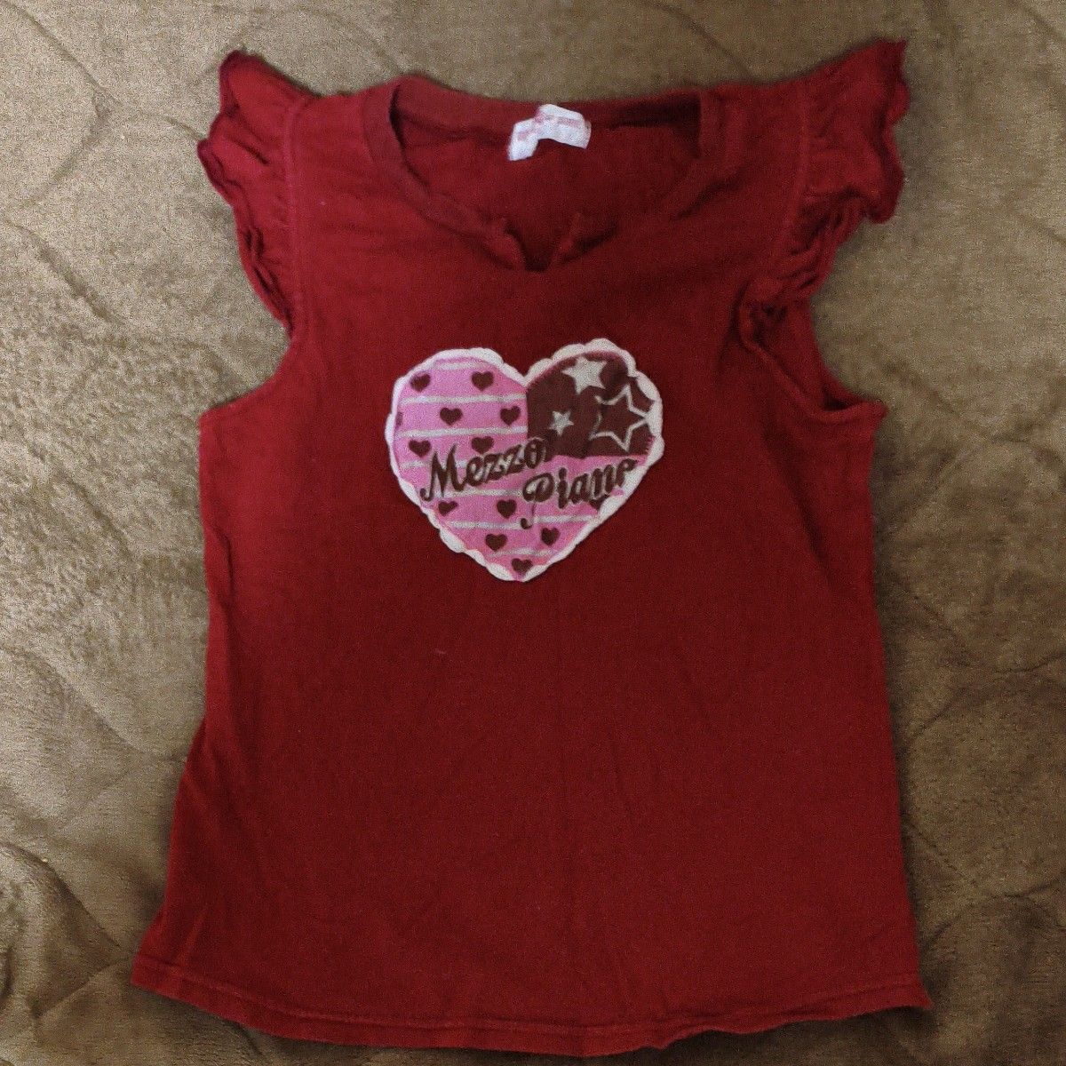 メゾピアノ mezzo piano ノースリーブTシャツ レッド ハートロゴ サイズ140