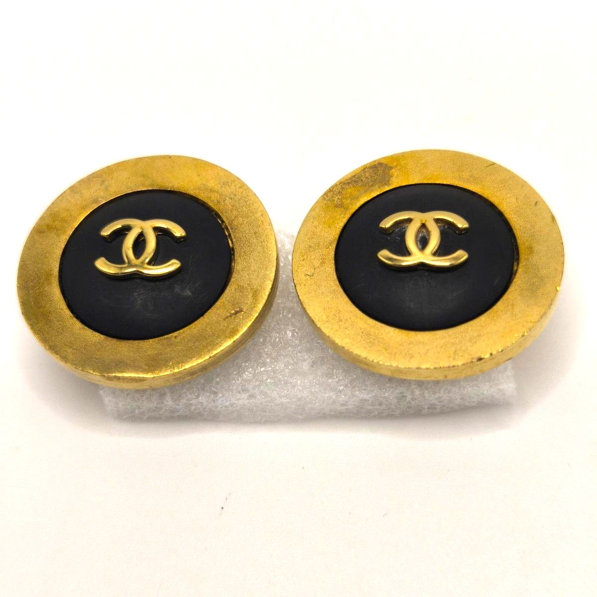 CHANEL 香奈儿 耳环 Coco标志 95A 圆形 金色 黑色 复古 品牌配饰