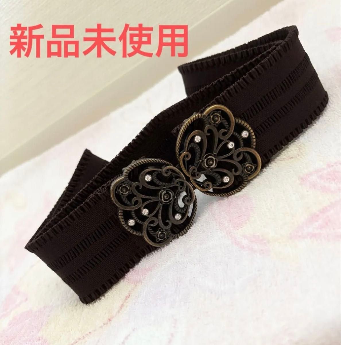 ☆全新☆axes femme 橡皮腰带 棕色 装饰扣 蔷薇图案