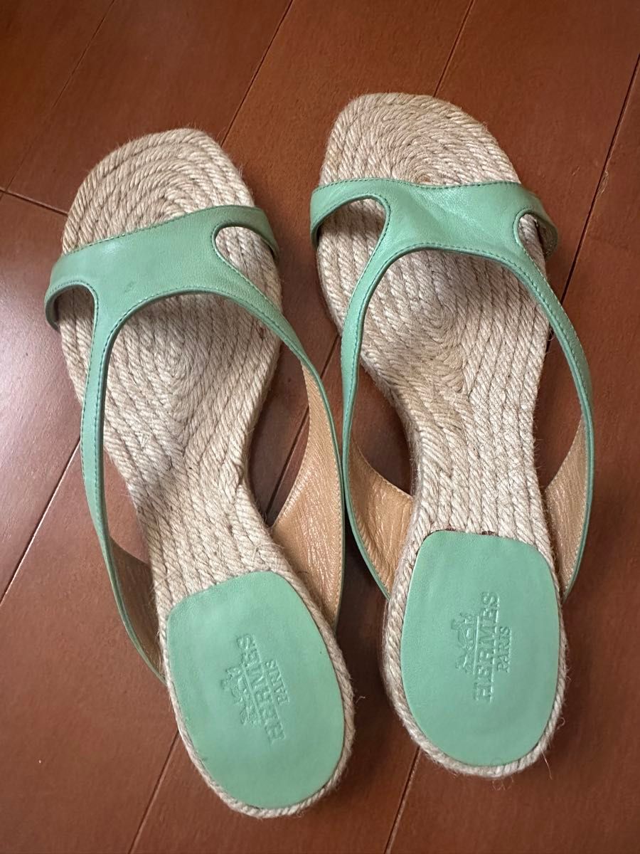 正品 未使用 HERMES 埃尔梅斯 凉鞋 36 玫瑰绿