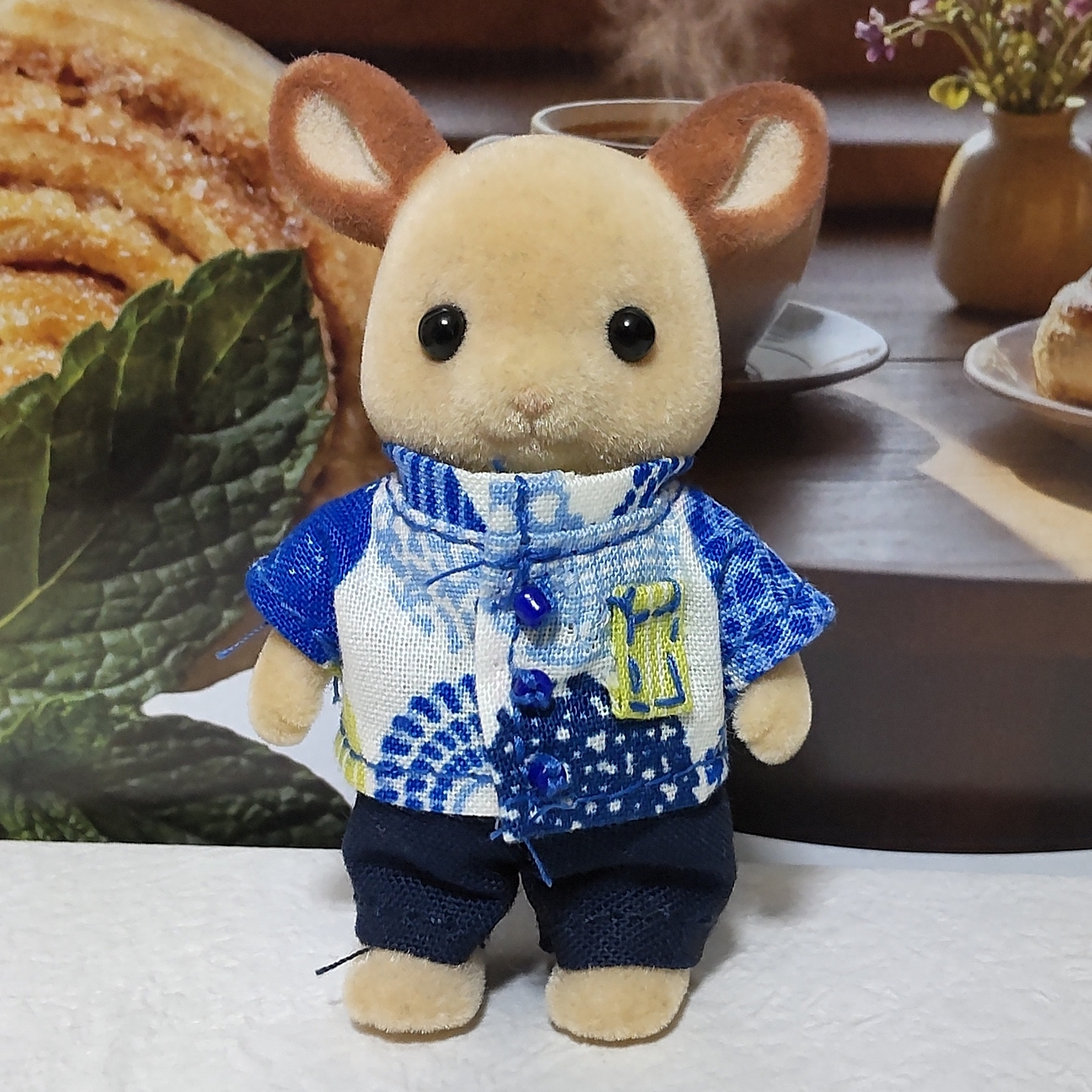 Sylvanian Families 北欧圆形图案立领衬衫和裤子 男孩款 蓝色