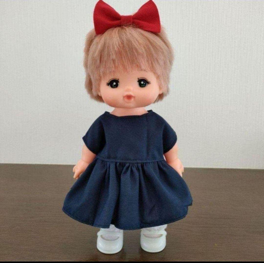 Merchan Navy Solid Color Short-Sleeve Dress and Red Ribbon 500 Yen
