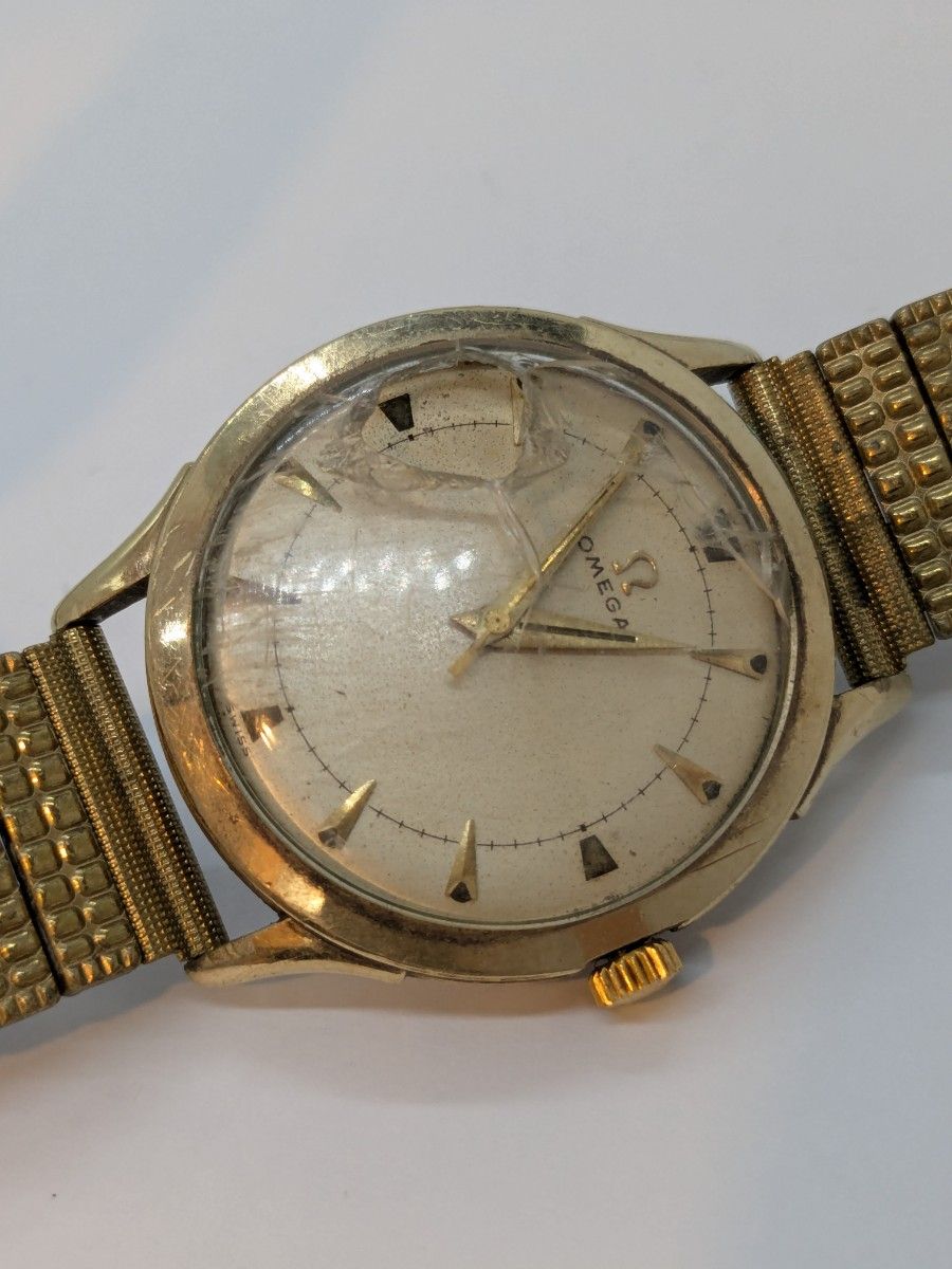 OMEGA 欧米 自动上链 10K 金包壳表圈 银色表盘 箭头指针 复古男士 运行良好