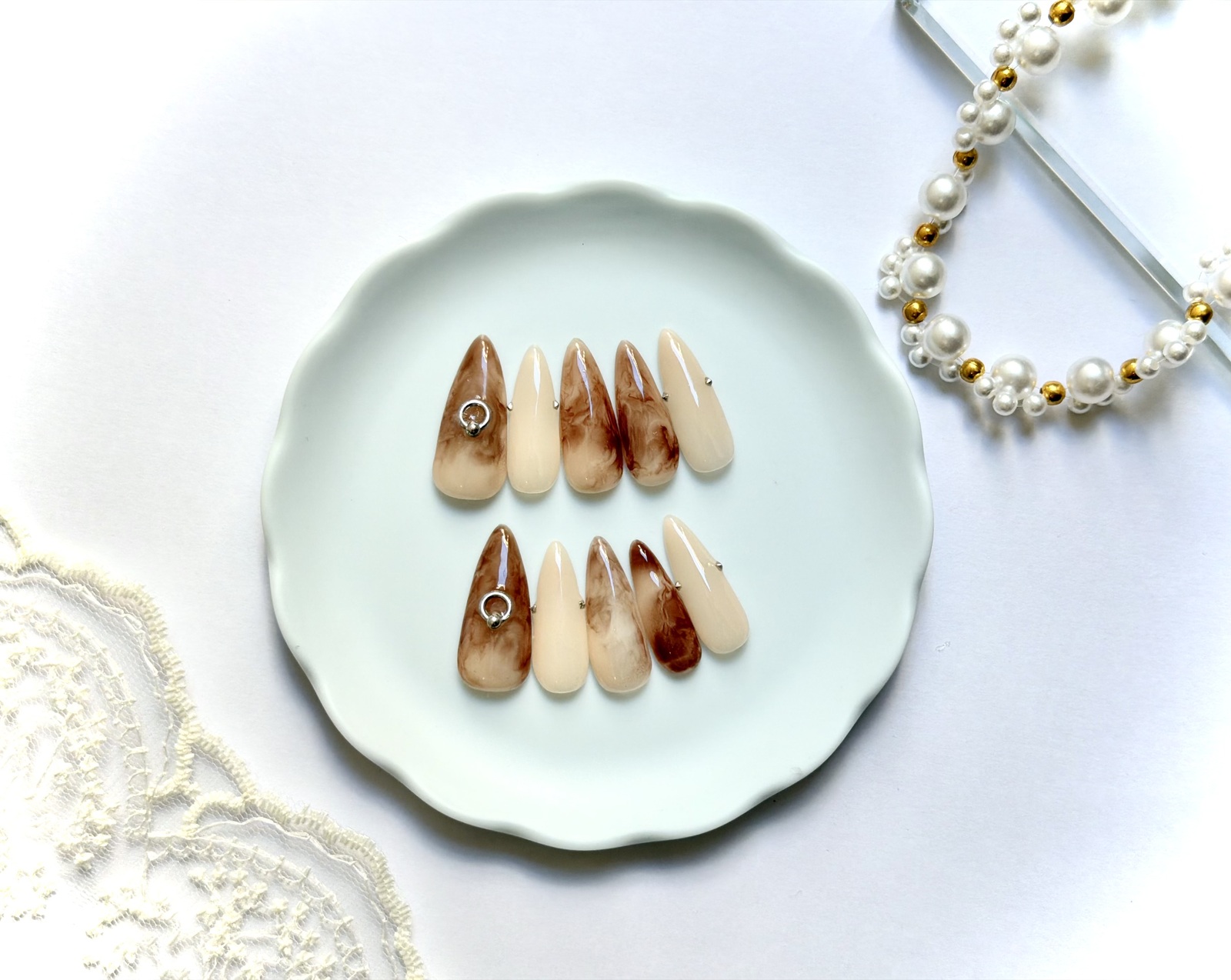 【Size customization available | S size in stock | Nuance cafe latte nail tips♡ Y2K Korean nails brown milk beige smooth nails