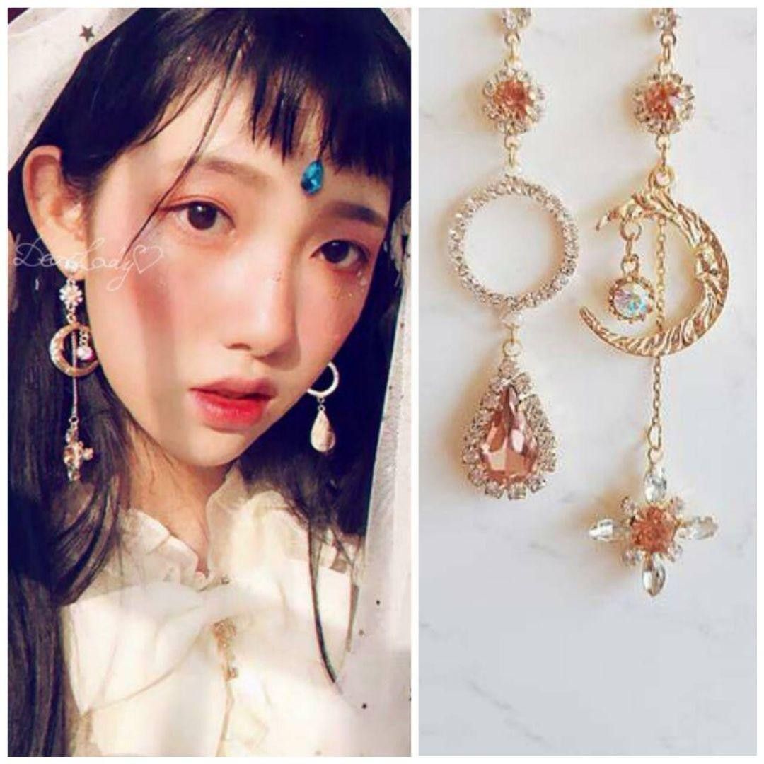 耳环星月twice穿用模型人气银925可爱的月亮耳环视觉金色长