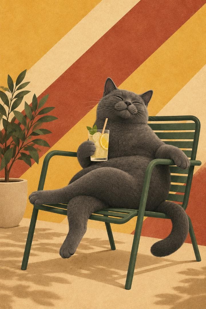 柠檬水中的灰色猫咪 中世纪风格 艺术海报 室内装饰 画作 壁挂