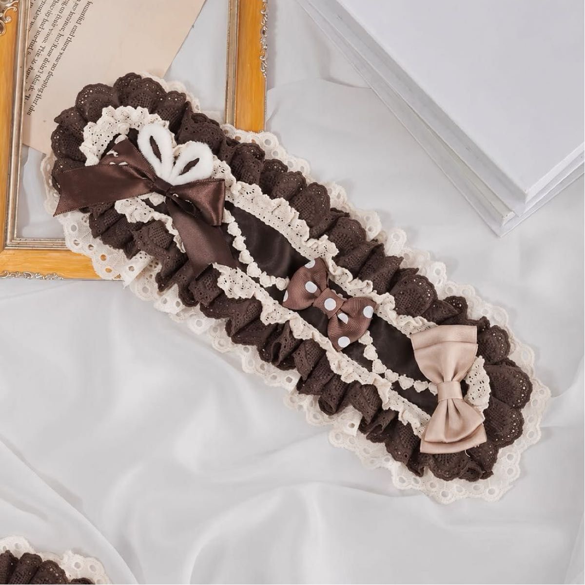ロリータ うさ耳 モカ ヘッドドレス 可愛い ブラウン コスプレ チョコ リボン 茶