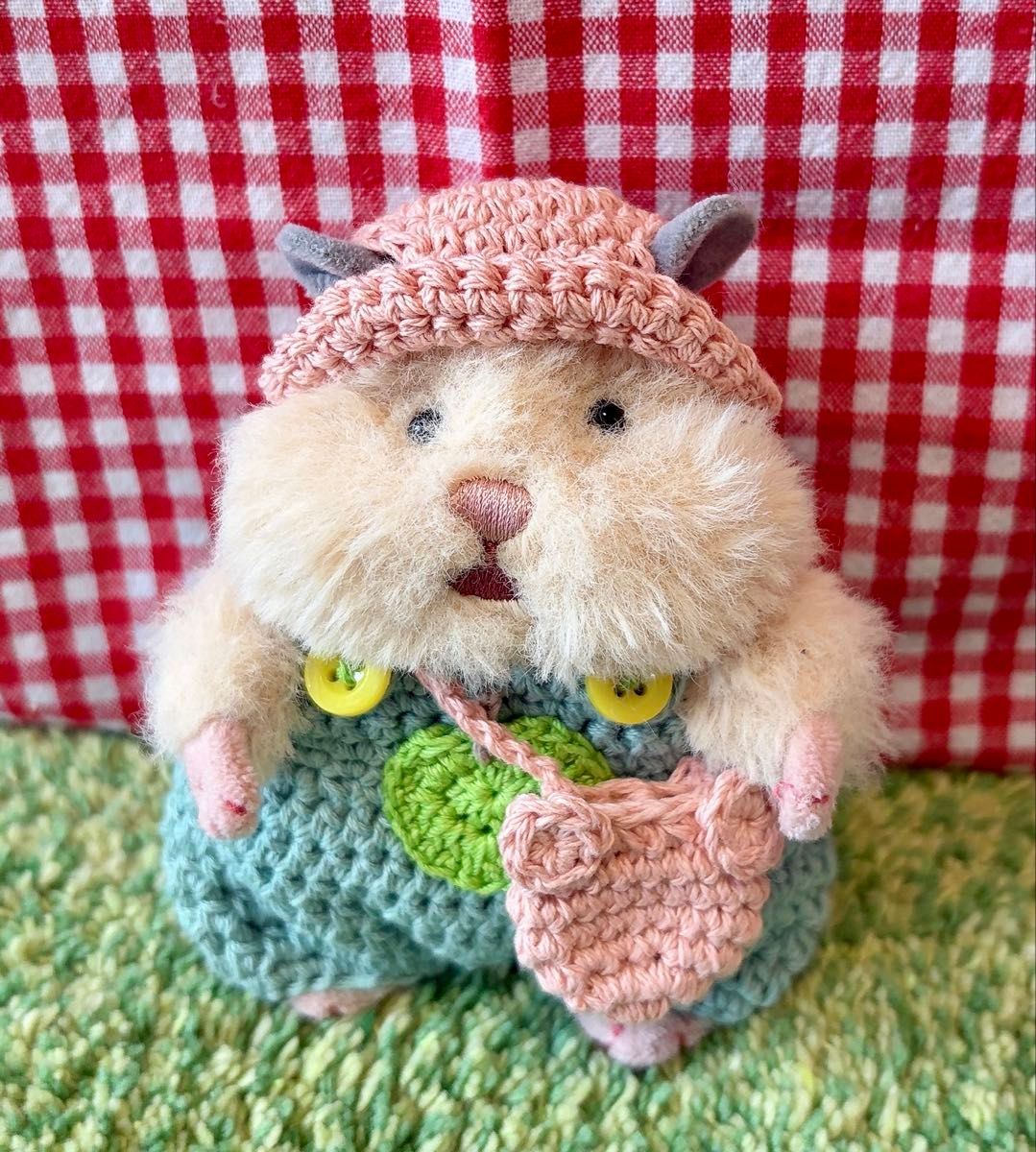 お耳が出せる帽子とクマちゃんポシェット はむにぎりサイズ (さくら）