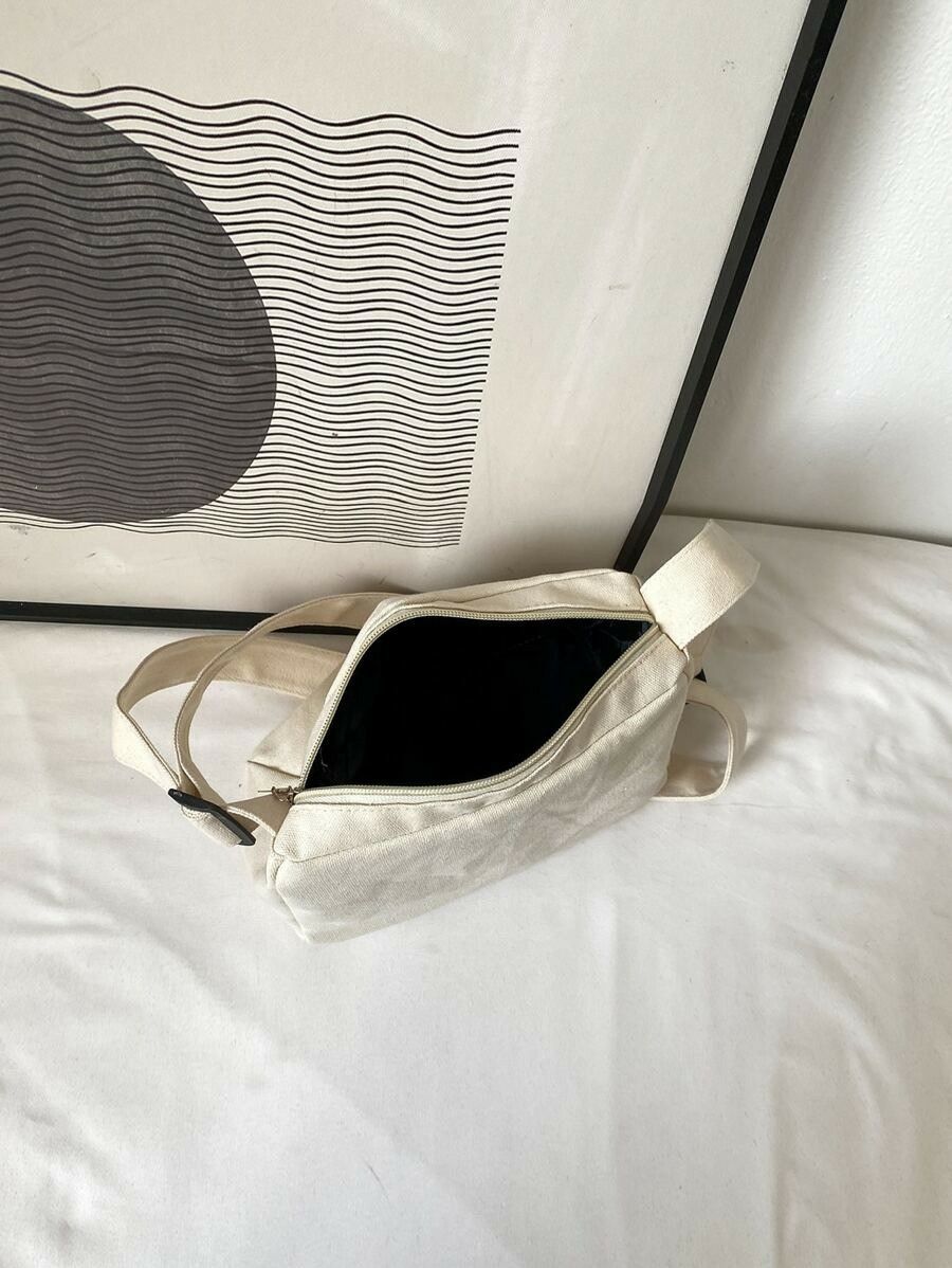 简约休闲纯色帆布斜挎包 无印良品 女款 米色487955