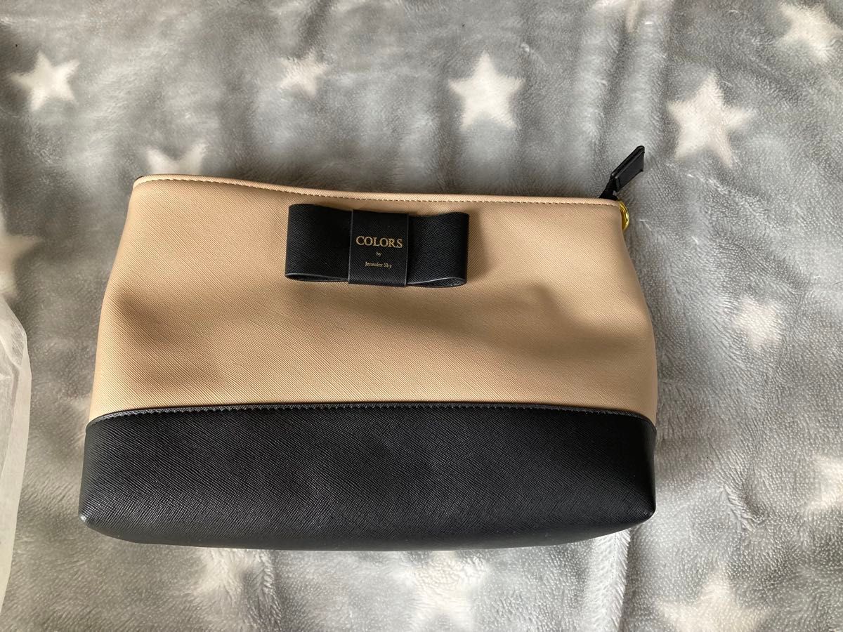 COLORS by Jennifer Sky Bow Pouch Bicolor Beige x Black