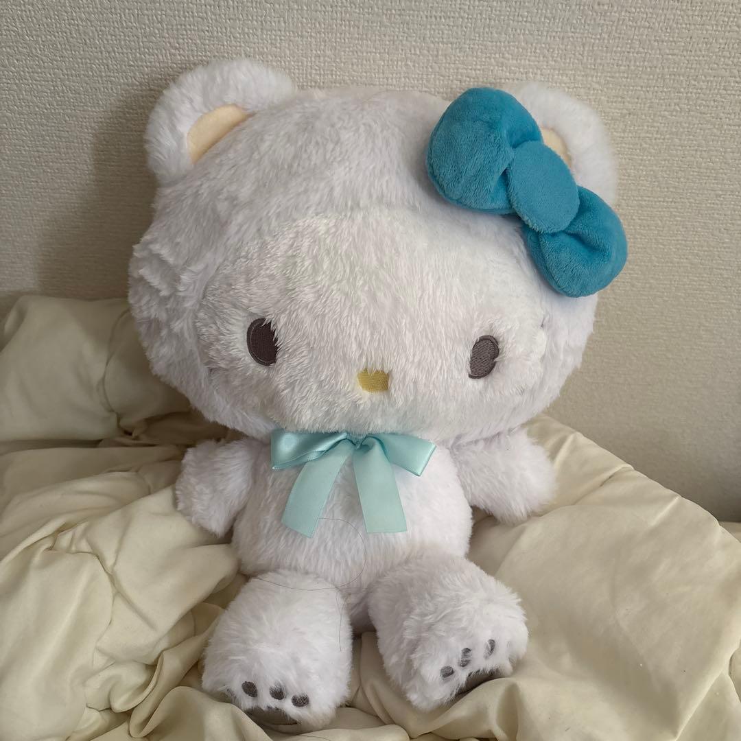 Hello Kitty 毛绒玩具 熊耳 蓝色丝带