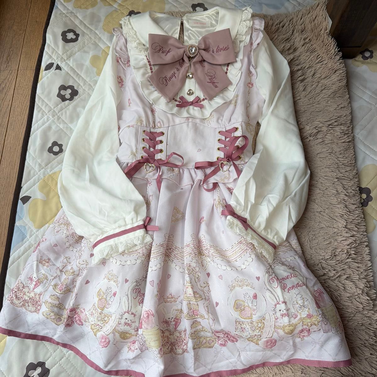 LIZ LISA 浪漫化妆品图案连衣裙 粉色 量产款