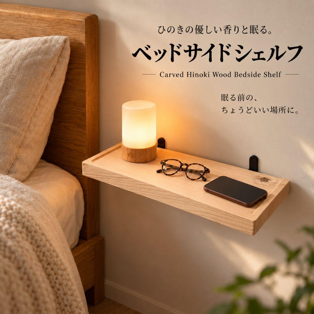 带有桧木柔和香气的床边架 30厘米 壁挂式置物架
