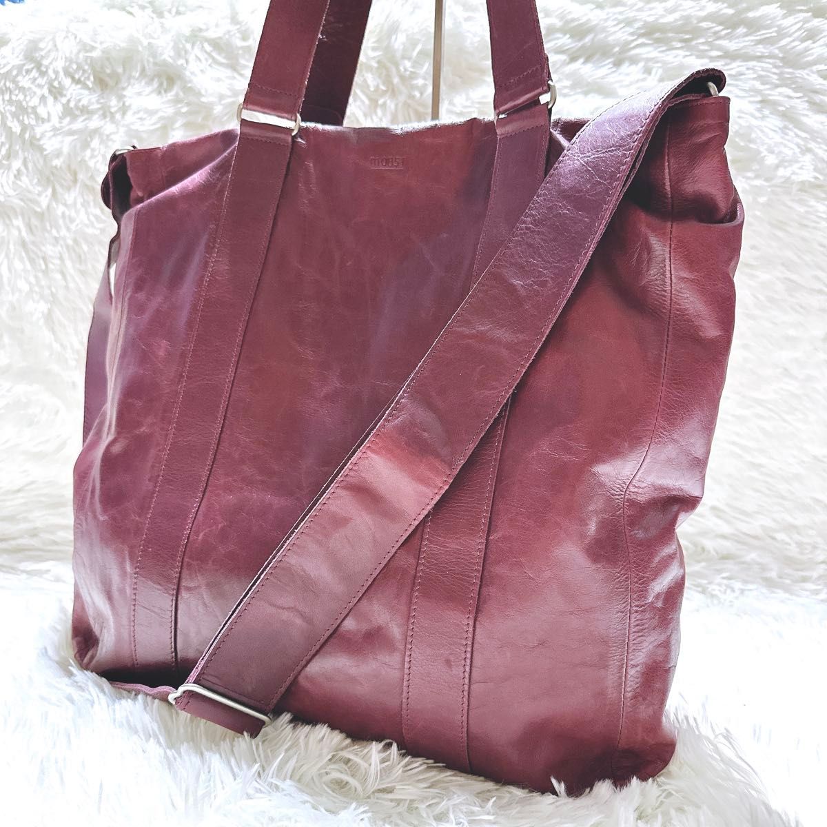 m0851 Tote Bag Shoulder 2-Way Purple Leather Rare Color