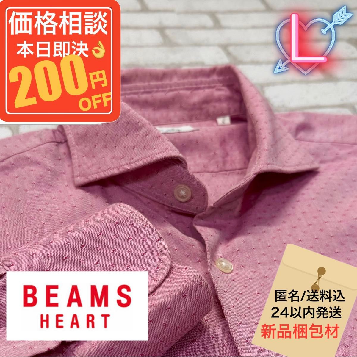 ★再减200日元,优惠有效■BEAMS HEART 刺绣圆点 宽版彩色 优雅衬衫