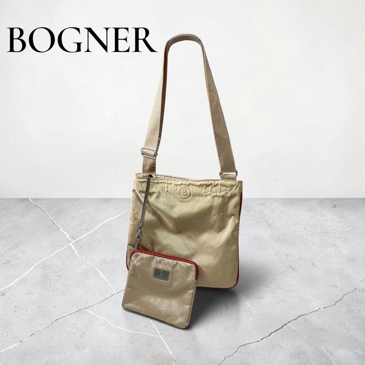 BOGNER 尼龙肩包 附小包 米色 红色