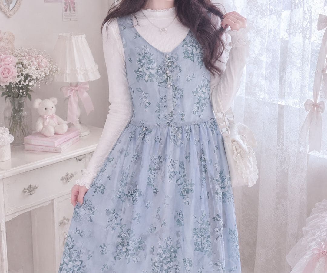 axes femme 碎花连衣裙 蓝色