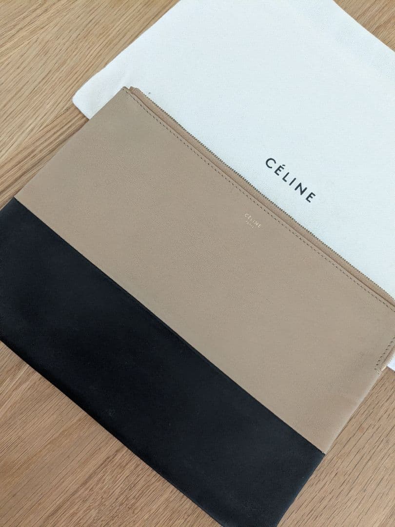CÉLINE 双色手拿包 米色 黑色 附保存袋