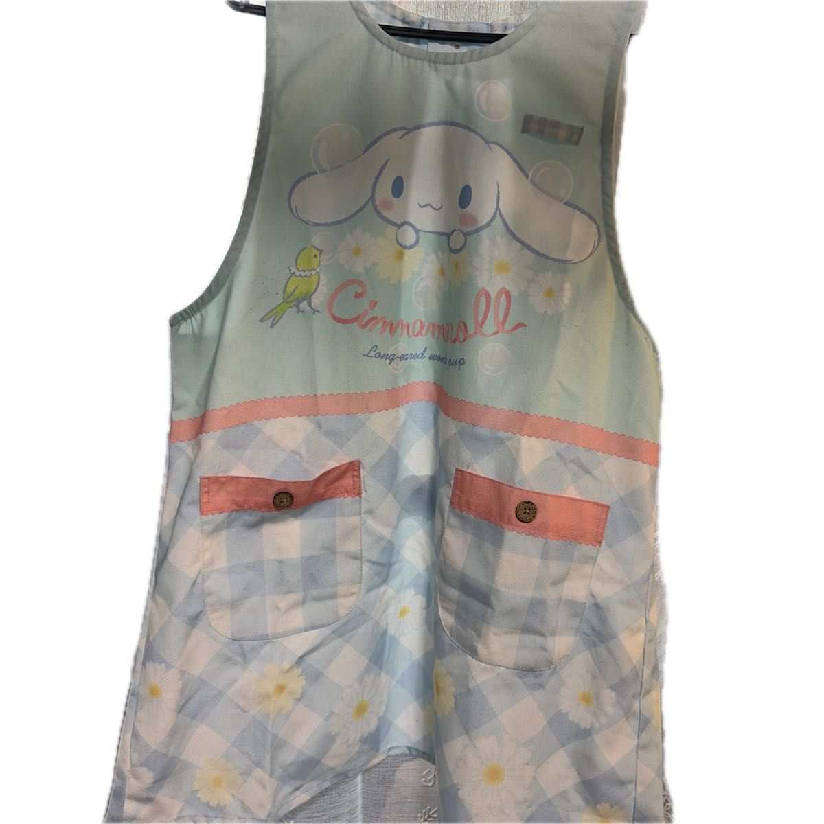 Cinnamoll Apron Nursery Teacher Caregiver Light blue check for adults Floral Print Size M to L Size