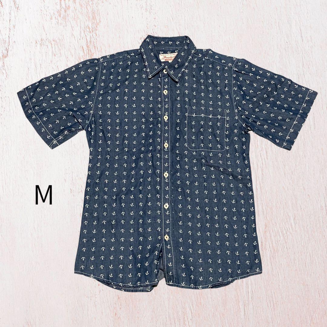 Marsala shirt鱿鱼柄短袖衬衫M蓝色总柄马林