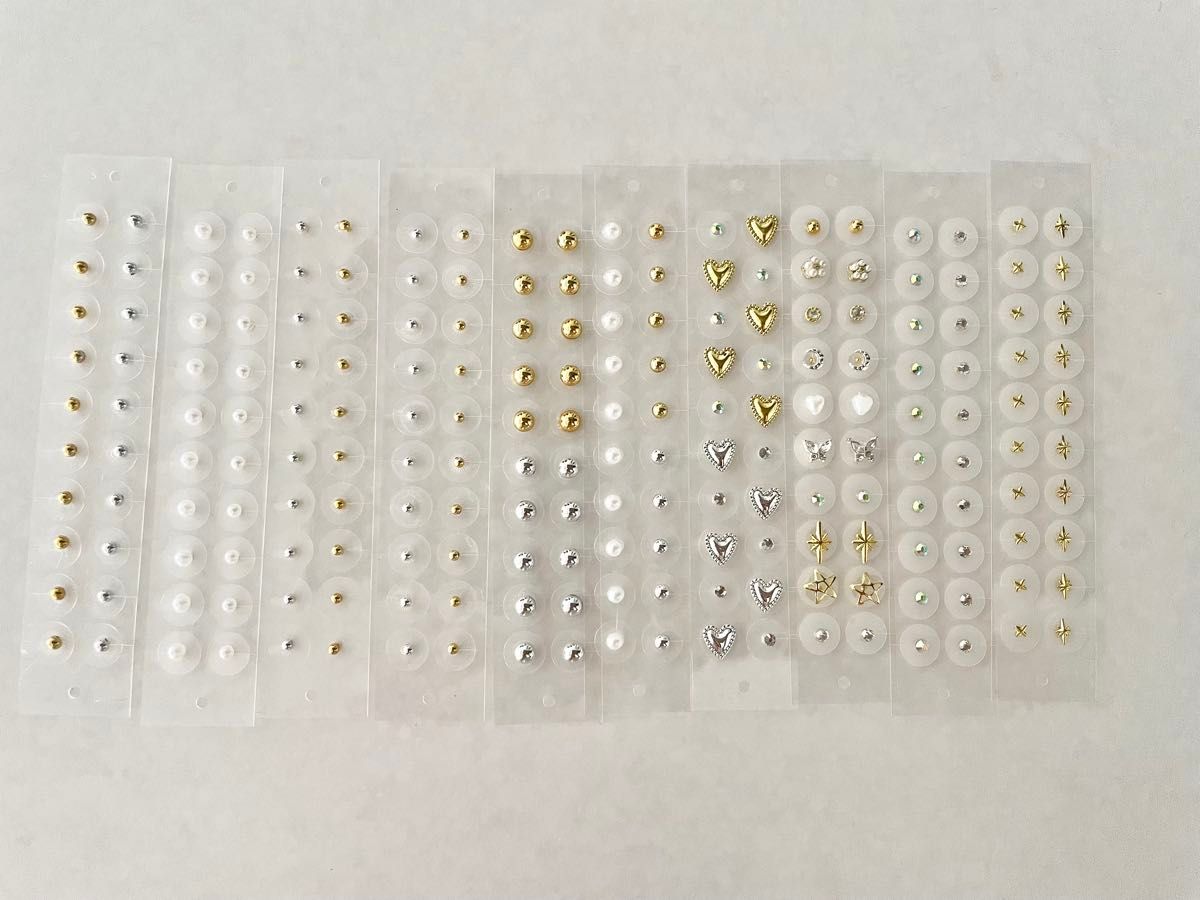 Ear acupressure jewelry stickers, large pack of 10 sheets! Gold silver heart star