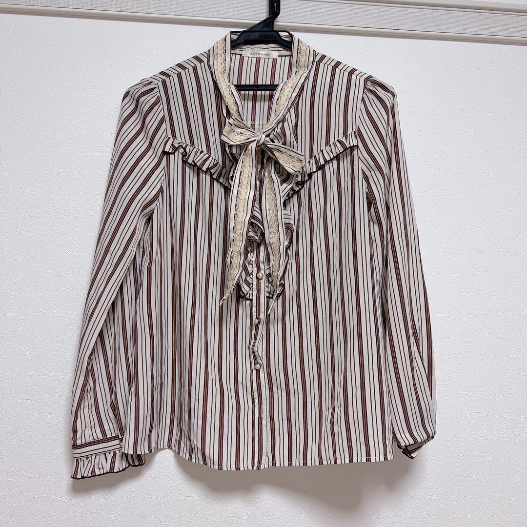 女士服饰 条纹图案 蝴蝶结衬衫　AXES　克拉洛莉