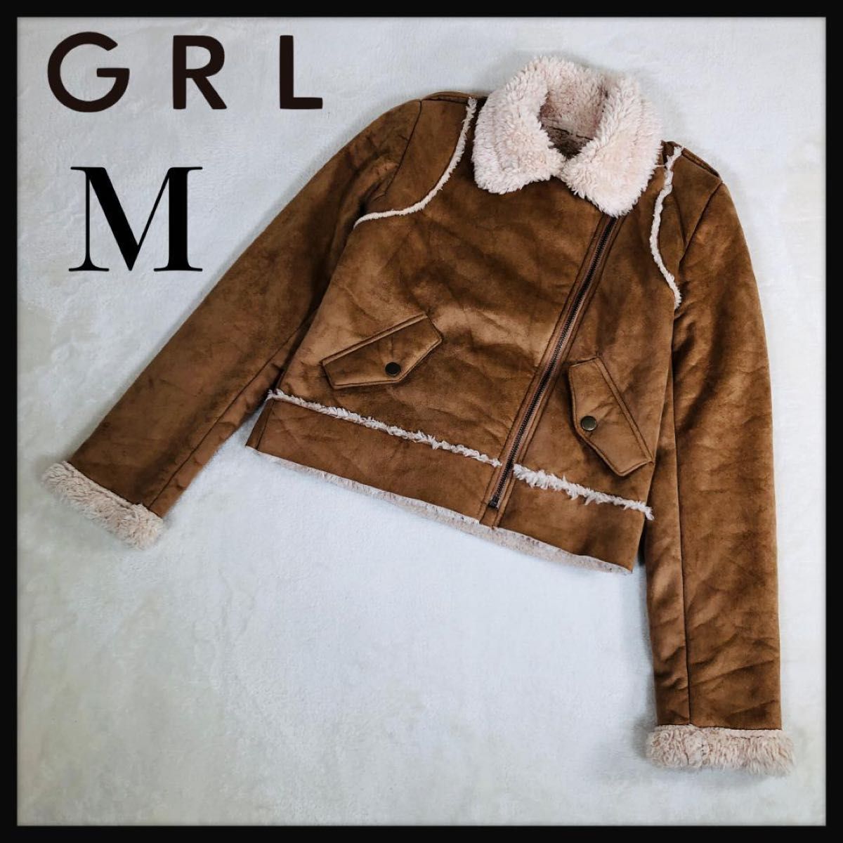 【人气】Greil 仿羊羔毛机车夹克 短款 绒毛外套 M