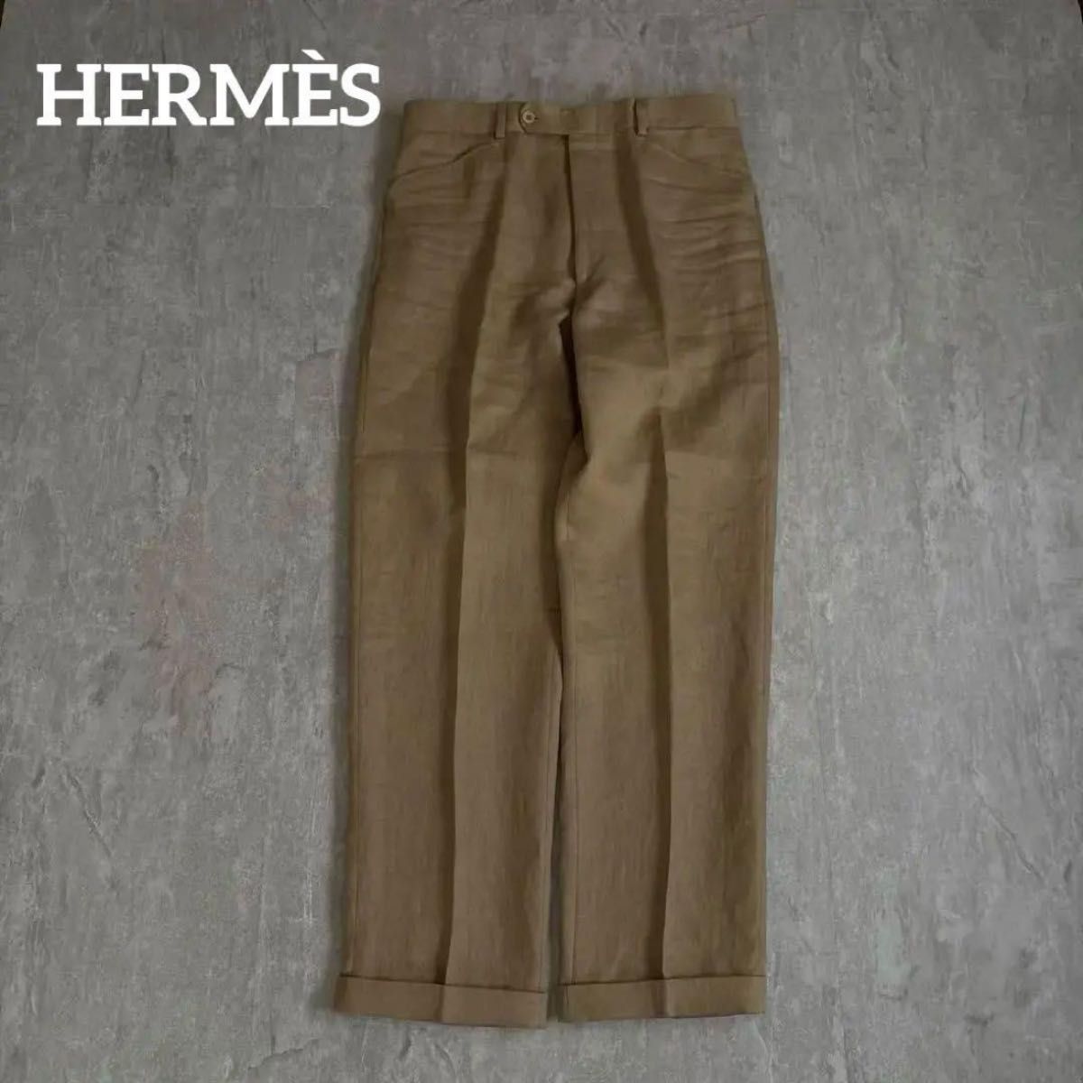 【新品未使用品】90’s HERMES エルメス メンズ リネン スラックス パンツ ベージュ系 デッドストック archive