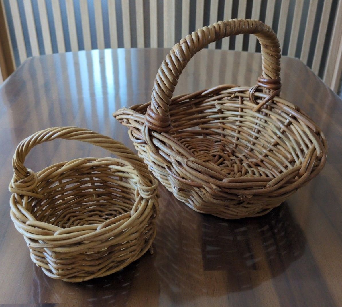 Rattan Basket Set of 2 with Handles, Storage Basket for Small Items, Natural Material