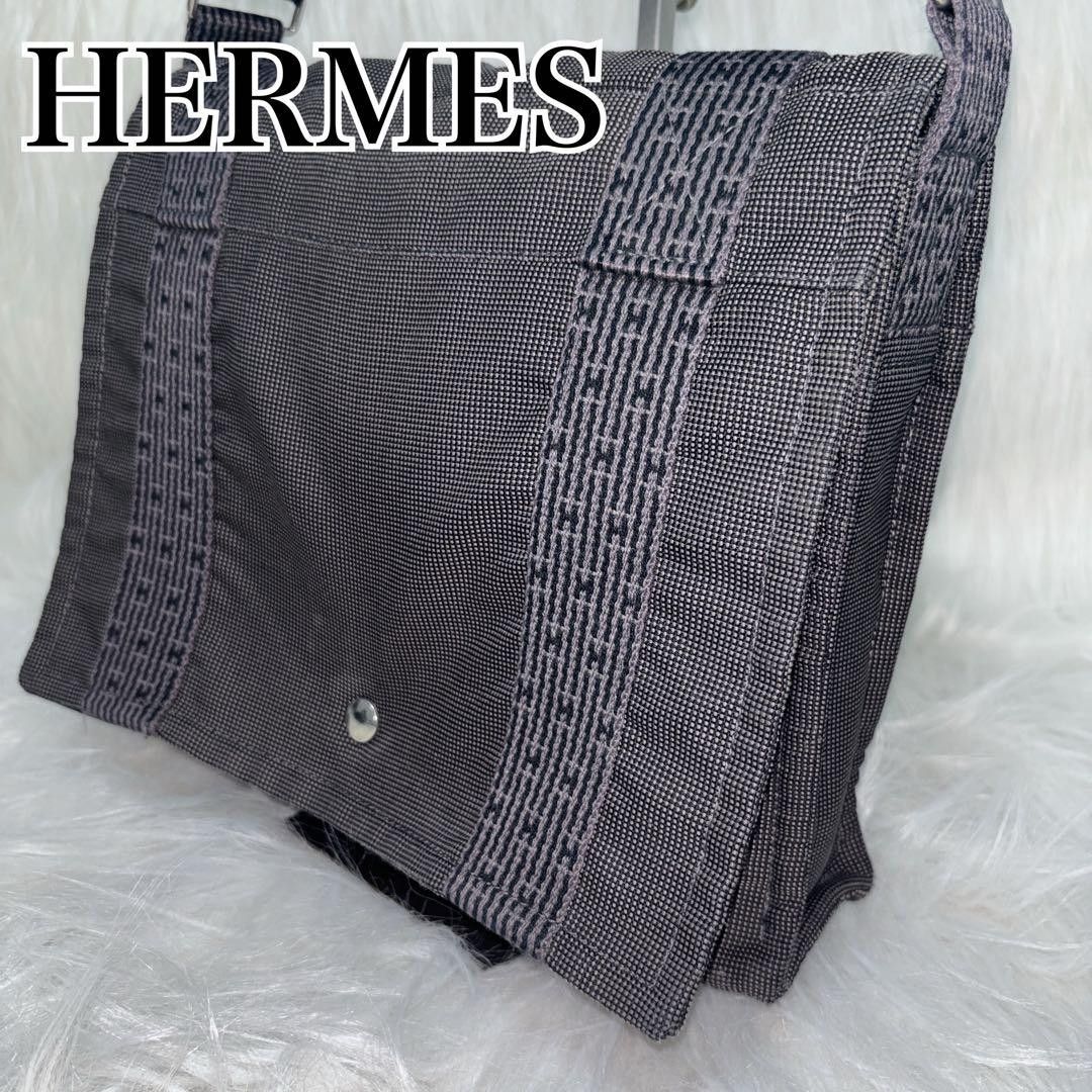 HERMES 爱马仕 航线系列 单肩包 巴萨斯 灰色 帆布