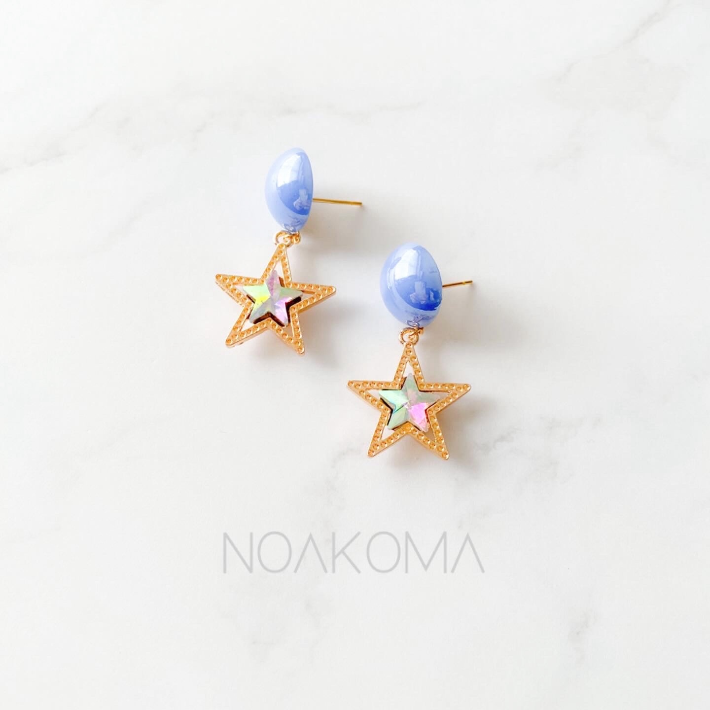 再版 *noakoma teens* STAR - blue 耳环 * 防过敏 耳针式 女孩 礼物 学生 成人 可爱 赠礼 星星 极光 流行 摇滚 蓝色