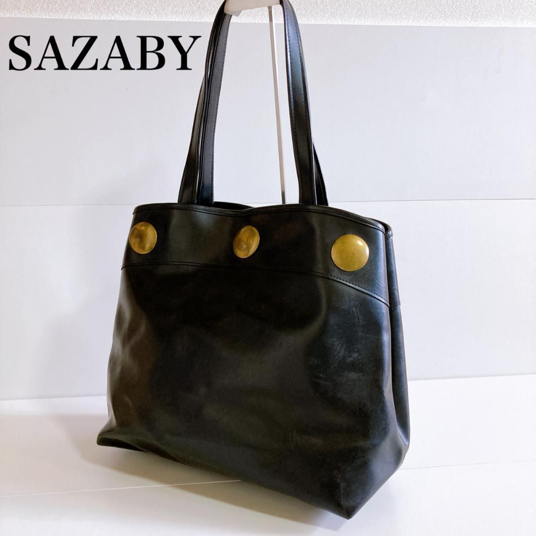 SAZABY(萨扎比)金色五金 黑色 皮革质感 托特包 SA皮革手提包 黑色