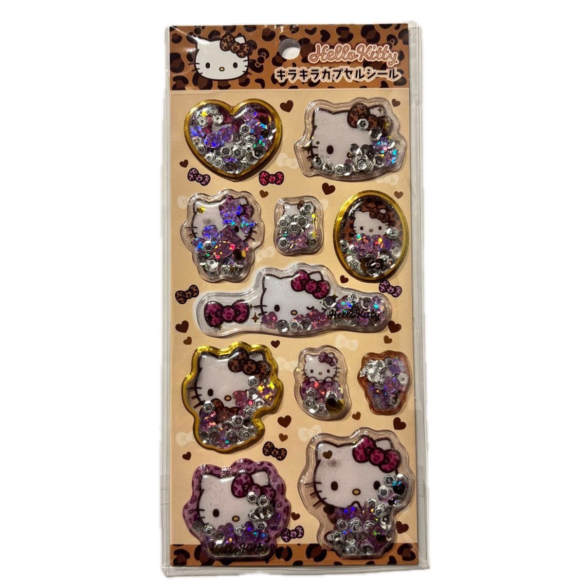 Hello Kitty Sparkly Capsule Stickers, Leopard Print, Gal Kitty, Puffy Stickers