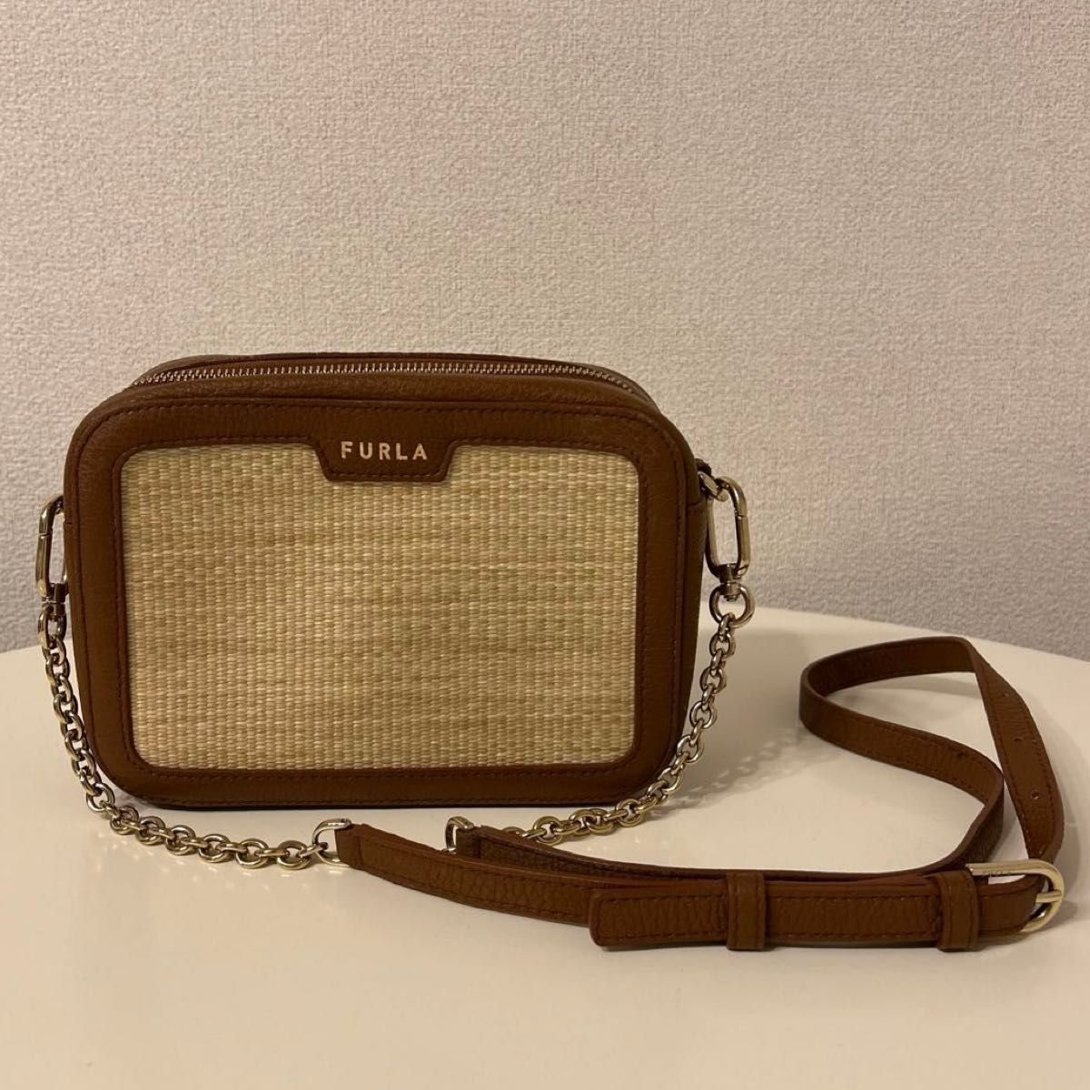 FURLA shoulder bag, leather, chain, Furla basket bag